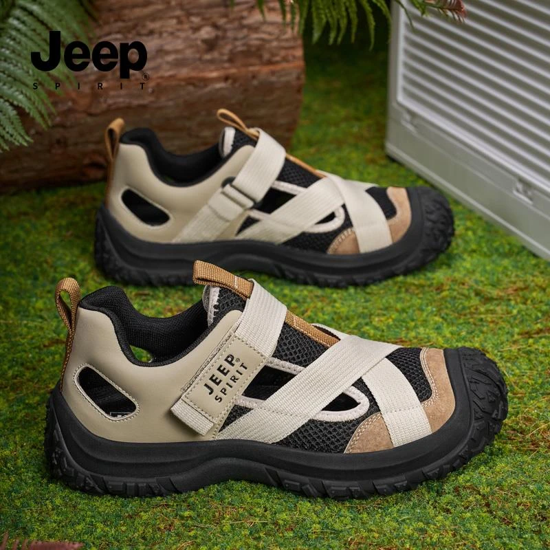 JEEPSPIRIT防滑鞋软底洞洞鞋沙滩鞋爸爸鞋透气夏季纯色户外鞋轻便