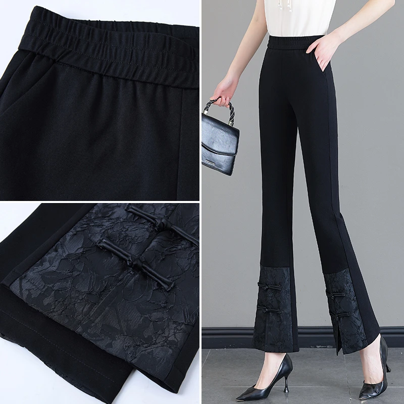 微喇裤中国风女春夏2025新款女士休闲长裤九分裤女夏季薄款喇叭裤