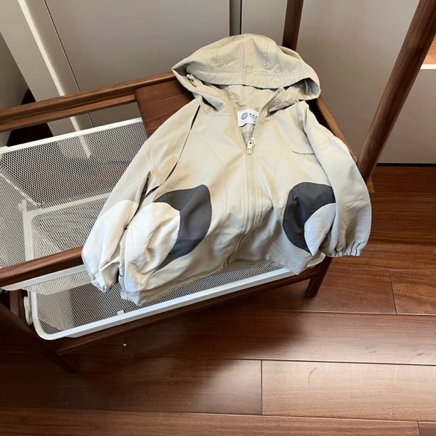 【编号L63】76005-14-儿童拼色连帽外套 卡其绿-XMX