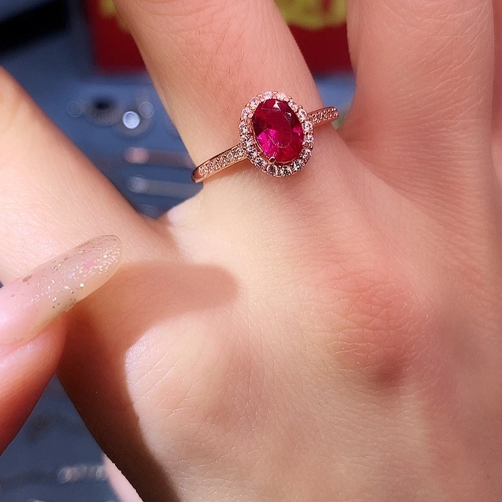 红宝石戒指银S925镶嵌