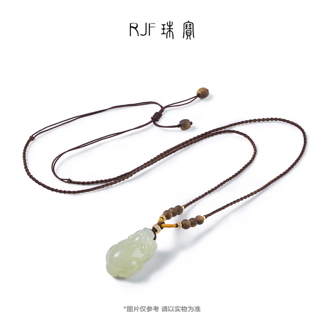 RJF【貅瑞】天然和田玉晴水貔貅女款挂件招财玉佩手工编绳