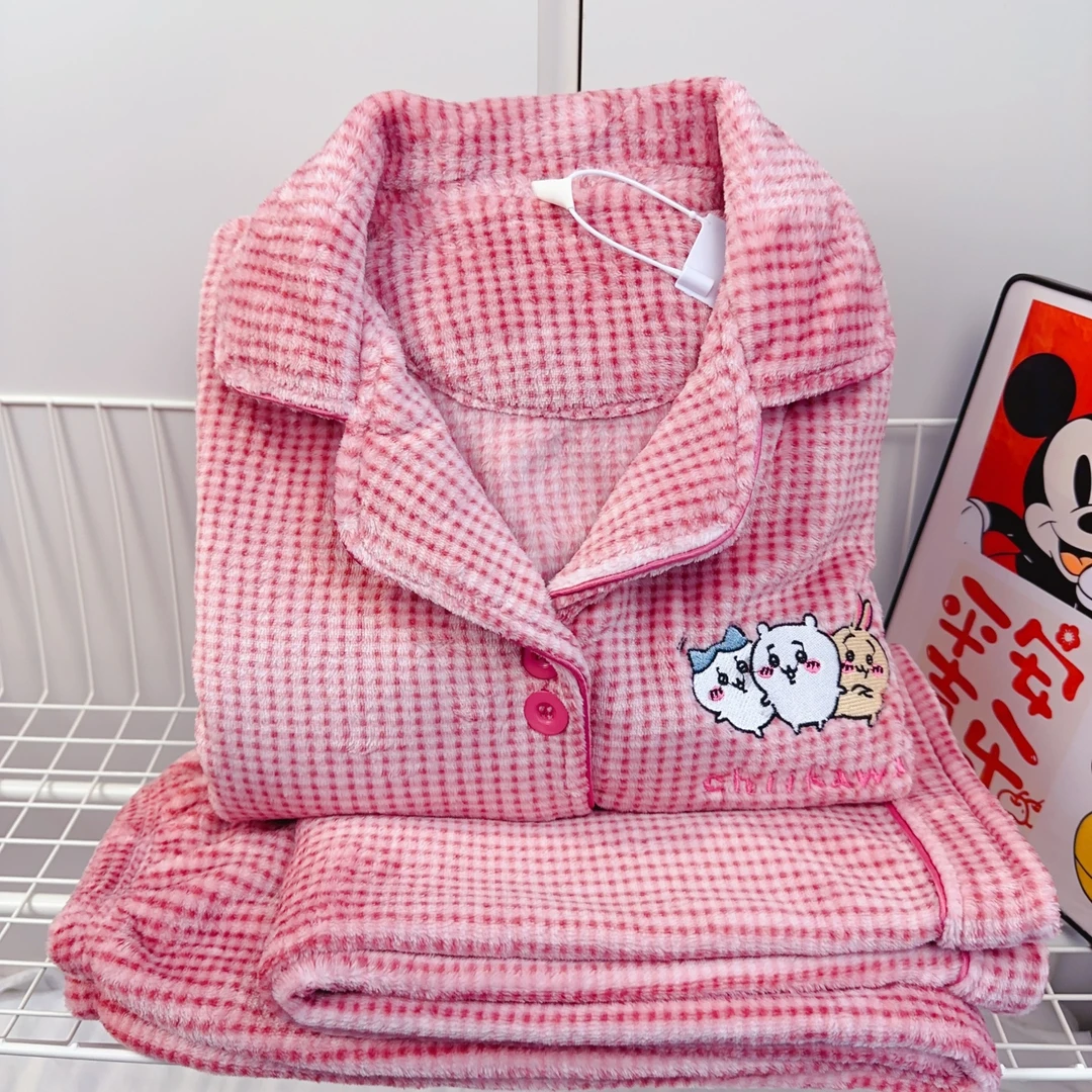 可爱开衫睡衣女秋冬季加厚保暖珊瑚绒两件套装家居服法兰绒新款