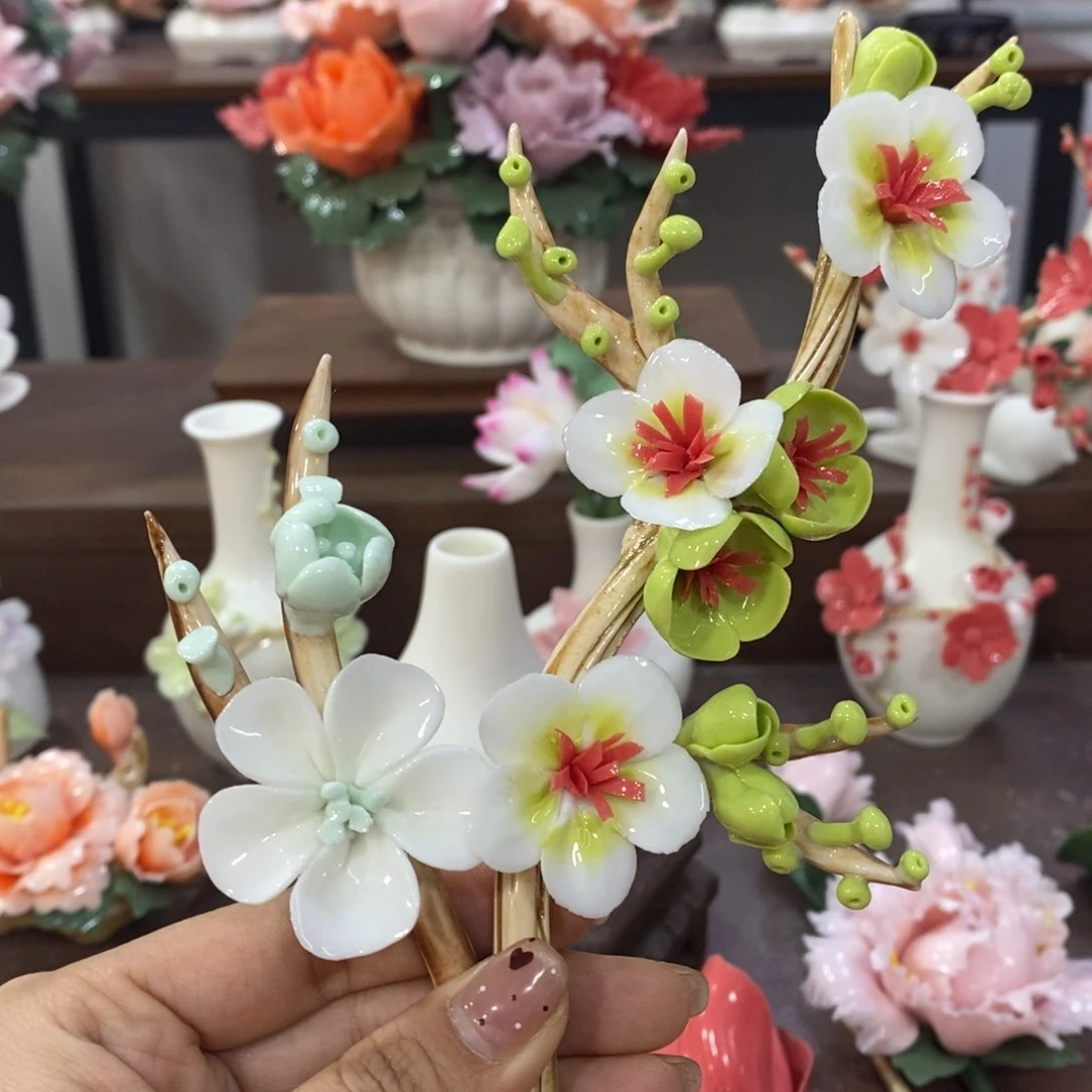 瓷片陶瓷手工花摆件