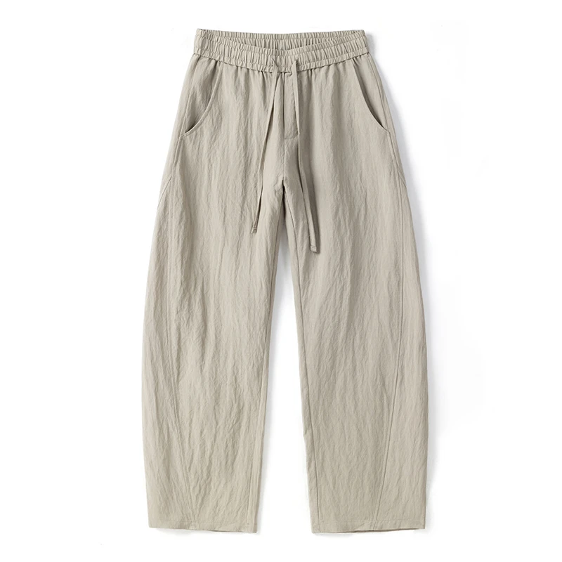 天丝麻裤子男士夏季薄款宽松直筒休闲裤百搭阔腿长裤子Z2539