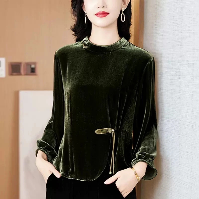 衬衫女装长袖t恤春秋冬洋气衬衣小衫妈妈高端打底上衣9050#