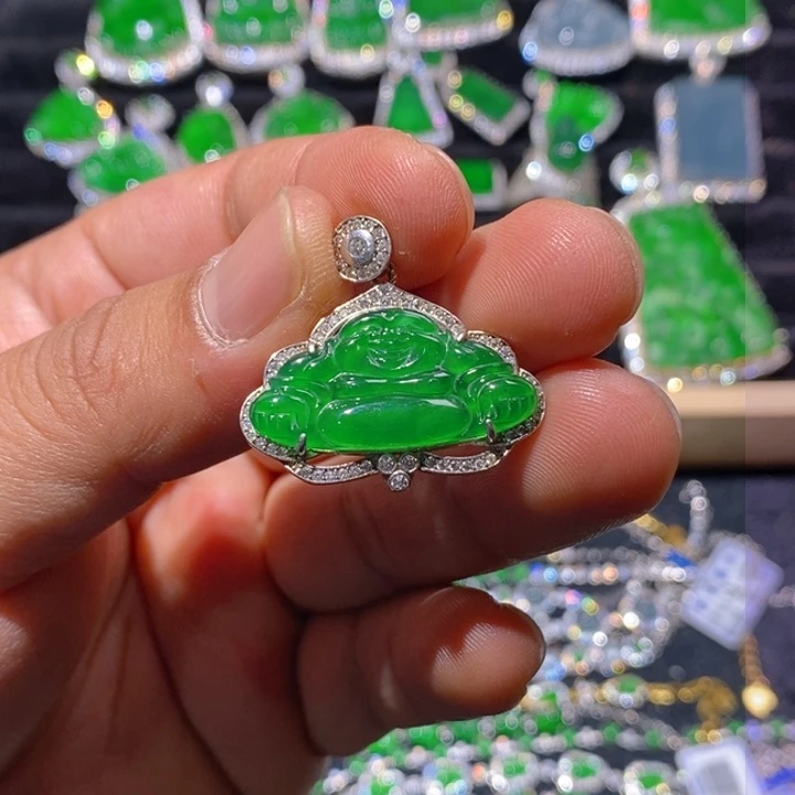 翡翠颈饰银S925镶嵌天然A货翡翠