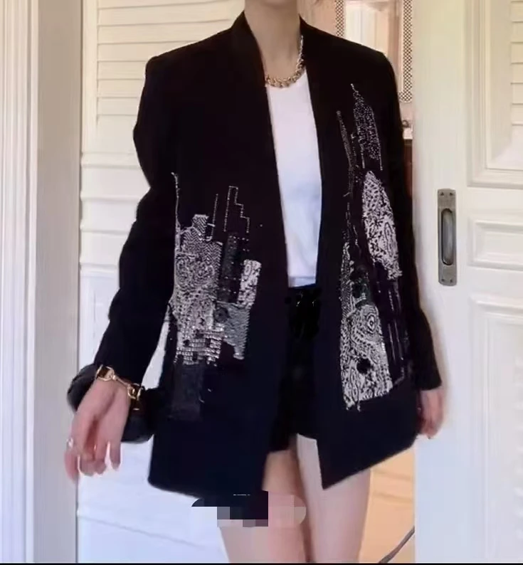 妃918胖妹妹拼色底摆长袖开衫大码女装款显瘦欧货西服外套