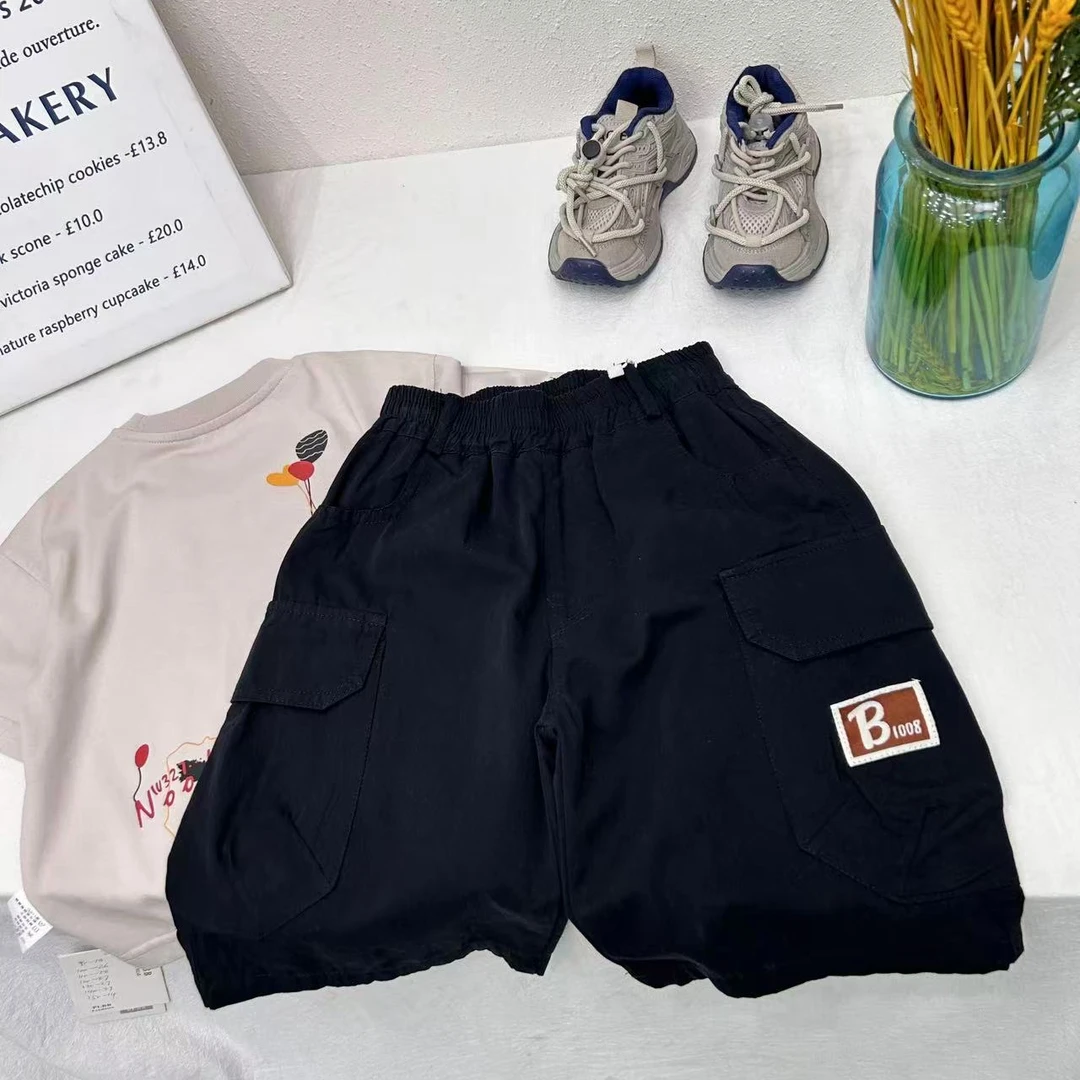 KZ-25085 黑色 工装裤儿童短裤时尚休闲宽松中大童韩版洋气高品质