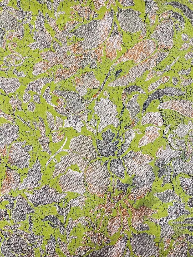 【素锦】高端雕印绵绸绿底金丝印花面料定制不支持7天无理由