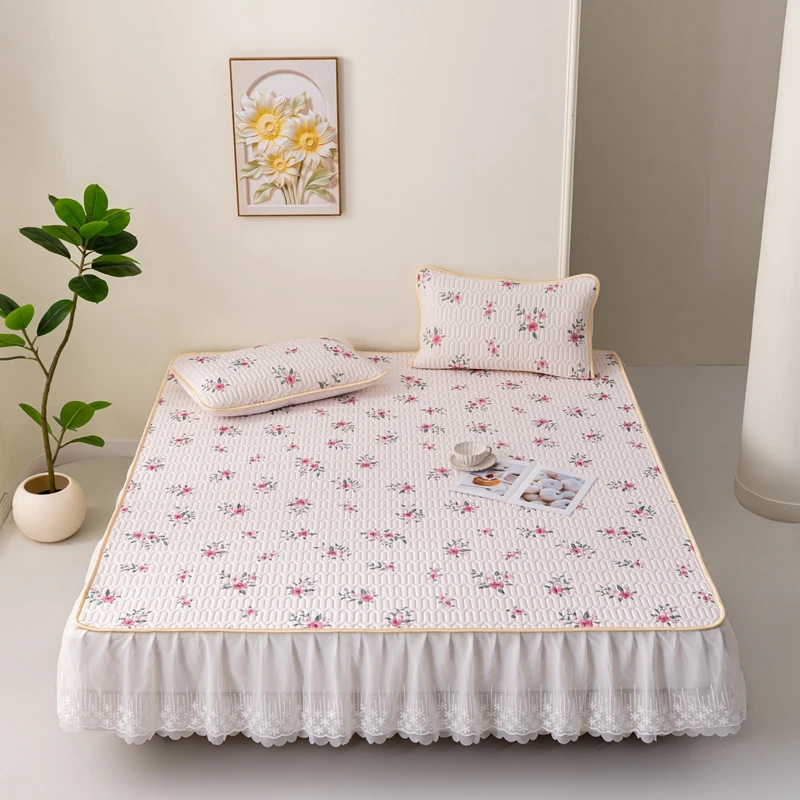 床裙款夏季高端乳胶凉席可水洗可拆洗空调软席三件套