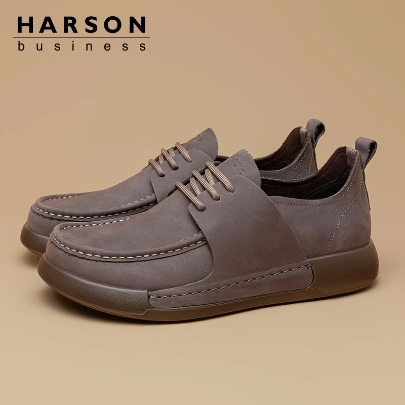 哈森男鞋春秋款时尚商务休闲皮鞋2025新款勃肯鞋户外工装鞋男真皮