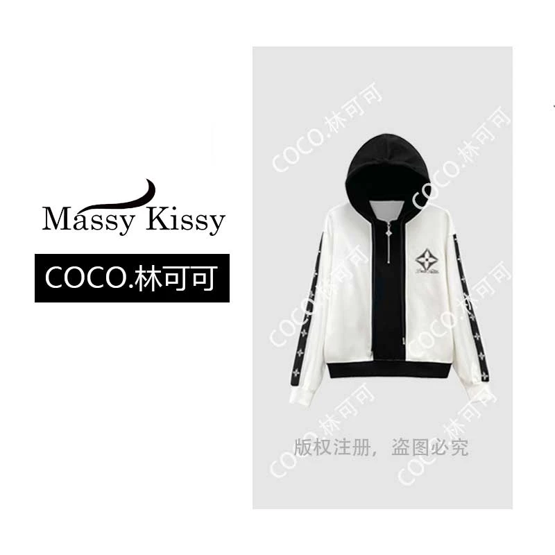 【COCO林可可】68183#撞色连帽印花外套2025秋冬设计师款气质上衣