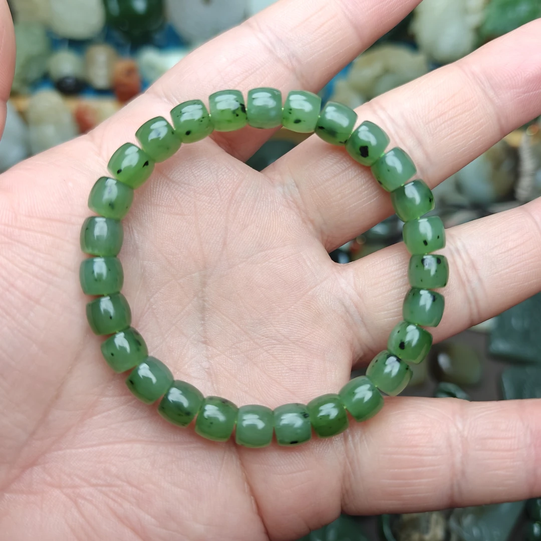 和田玉碧玉手串7.5-7.8mm直切老型珠手串正品保真-多样性发货其一