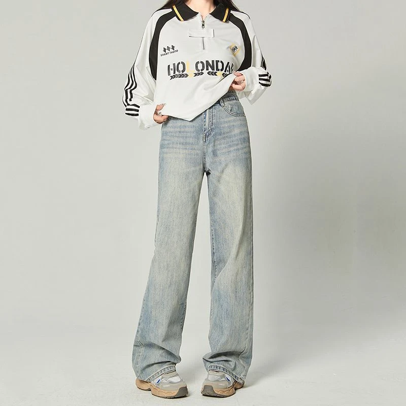 高腰牛仔裤女款宽松2025春秋新款阔腿裤显瘦显腿长直筒百搭拖地裤