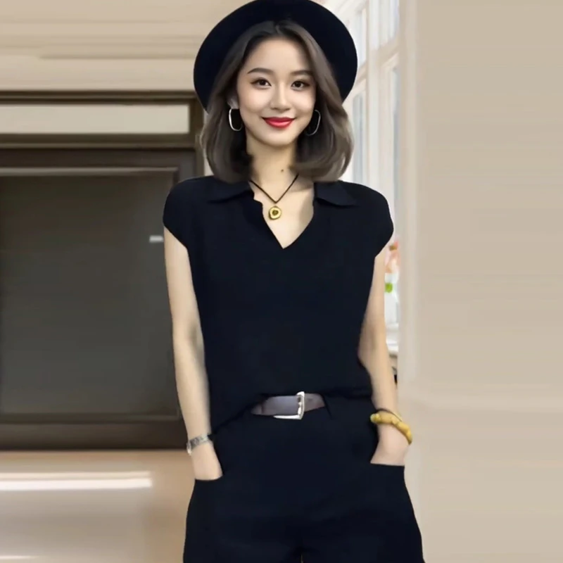 薄款冰丝针织衫针织短袖爆款夏季坎肩套头镂空多巴胺服装女2025新