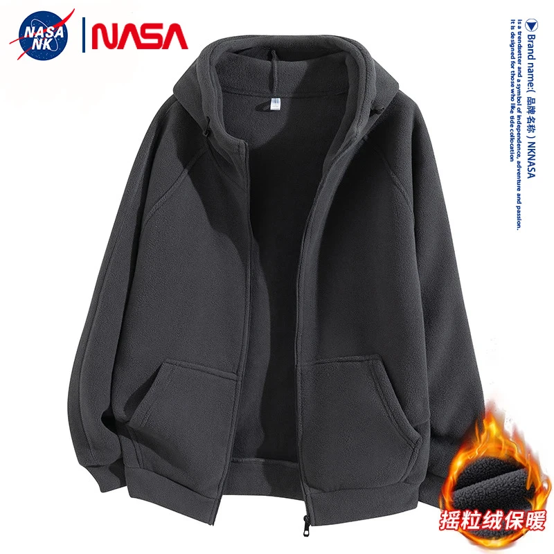 NK NASA加厚抓绒衣男士秋冬季保暖外套运动休闲连帽衣服摇粒绒