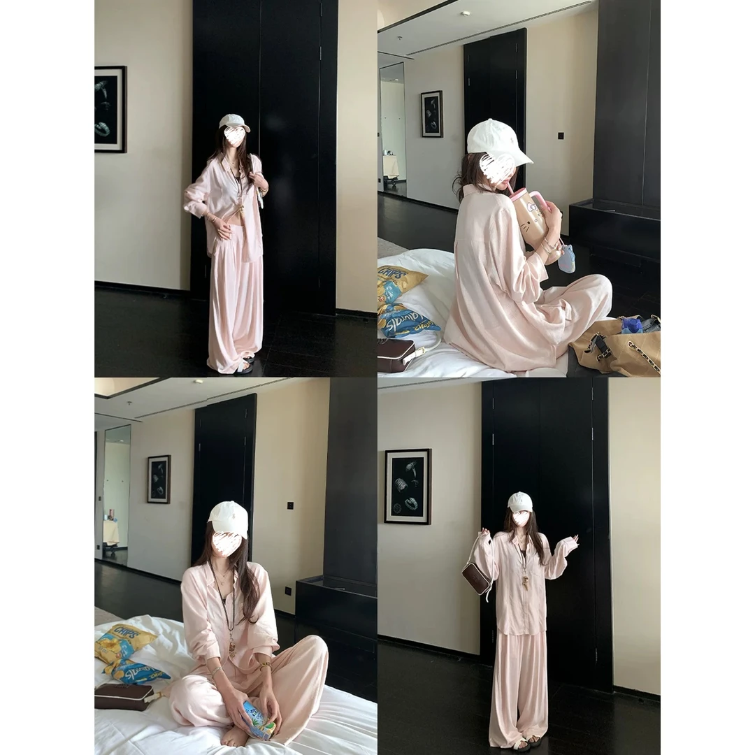 老钱显贵心头爱长袖衬衫+直筒宽松长裤   81053