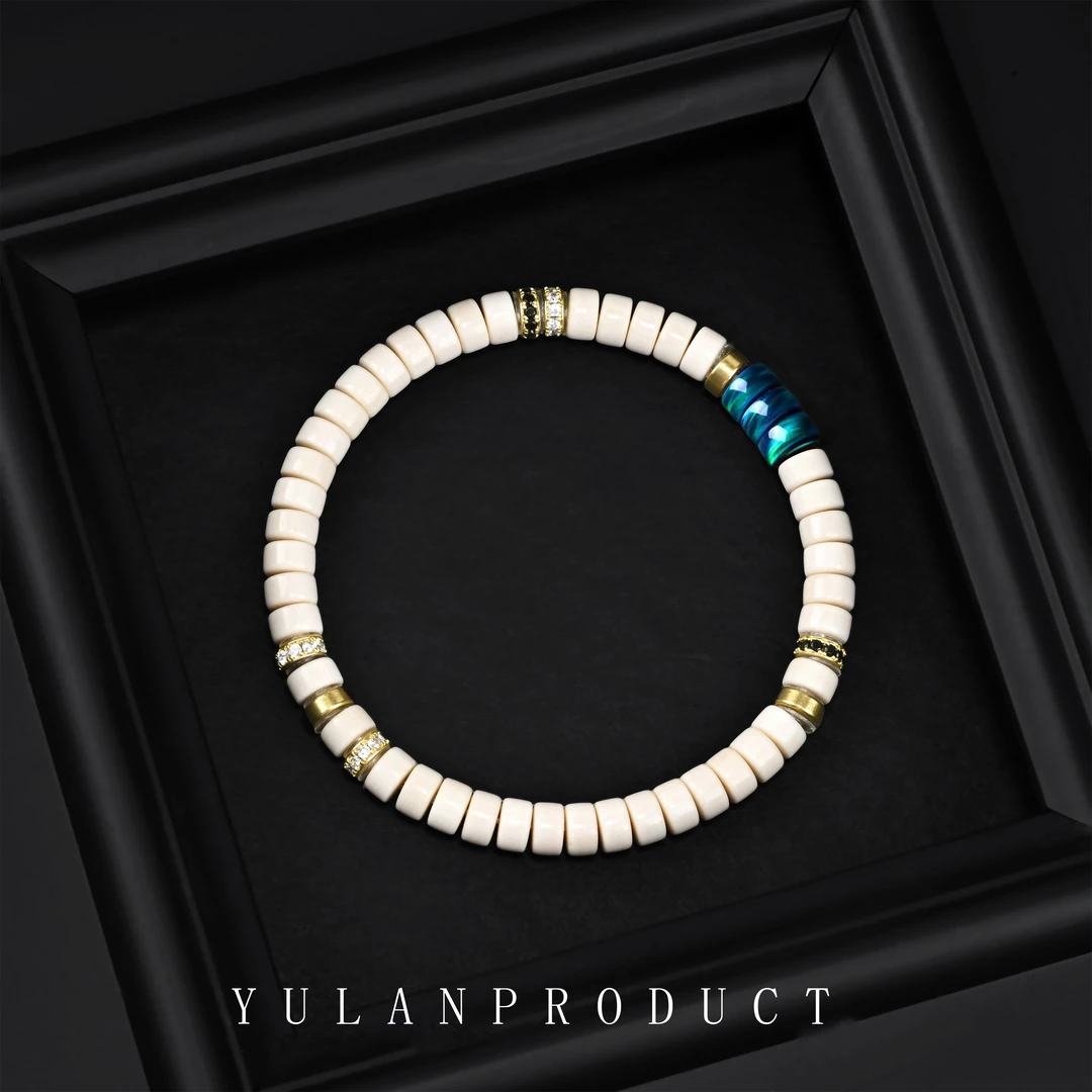 钰澜文玩【霜钻 沧泊】猛犸药片手串6mm满配款-精工百搭男女同款