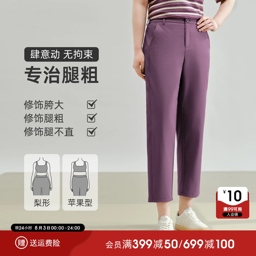 【显瘦九分裤通勤松紧高腰直筒】MsShe大码女夏装薄款长裤M2504011