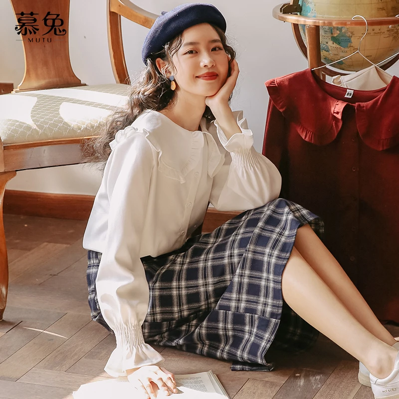 【小铃铛】MT0618娃娃领白色衬衫女设计感小众法式复古泡泡袖上衣