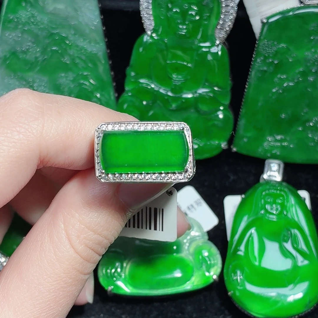 翡翠银S925镶嵌戒指天然A货翡翠