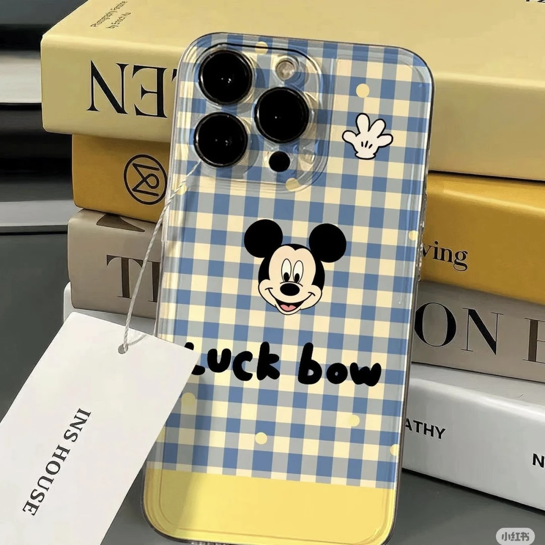 卡通格子米奇适用iphone16/15透明14手机壳华为vivo小米oppo软套