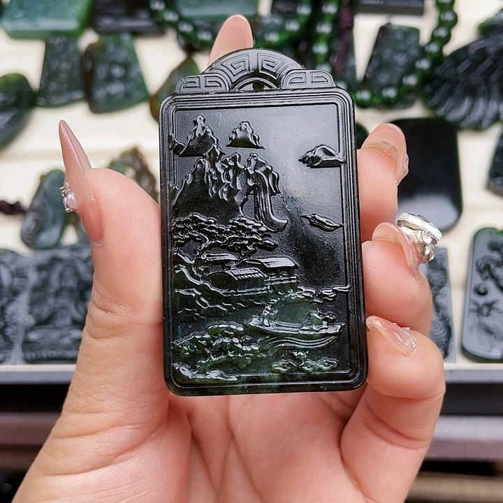 蛇纹石玉未镶嵌挂件泰山玉山水牌