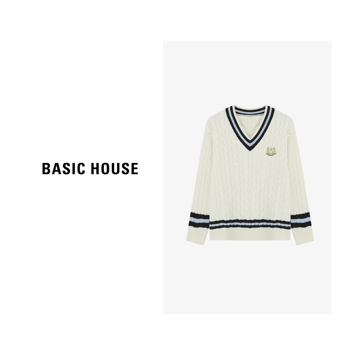 时尚针织小V领套头百搭毛衣-B06245S2612