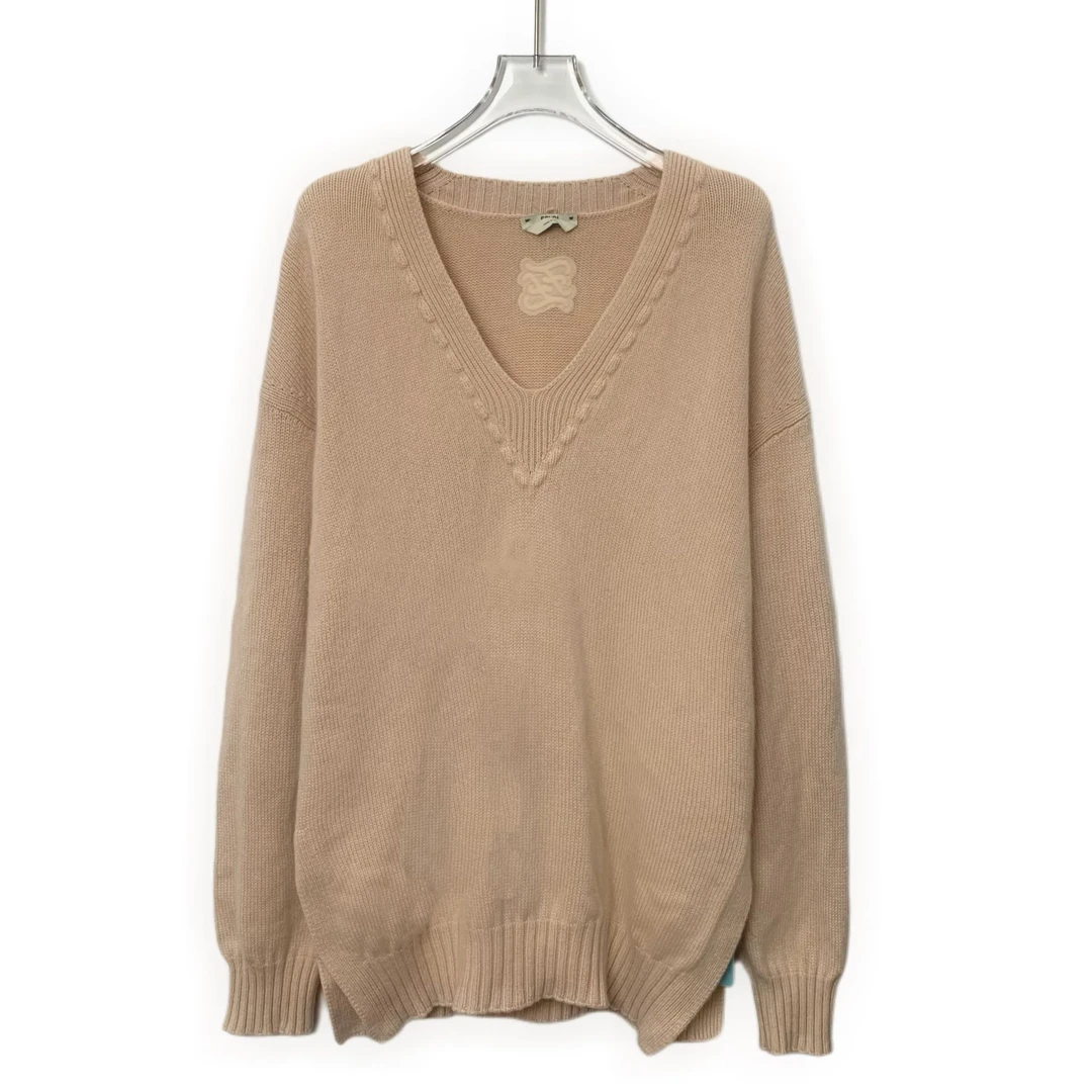 95新 FENDI/芬迪  J19658 V领长袖羊绒刺绣针织毛衣