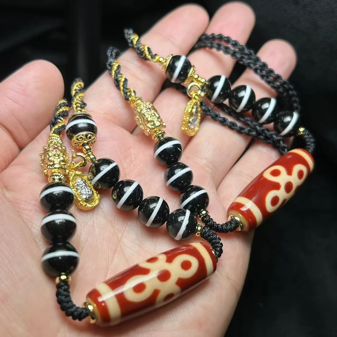 【曹美丽精选】H92001-玛瑙DIY脖挂（五眼闪电）多样性发其一-12*39mm