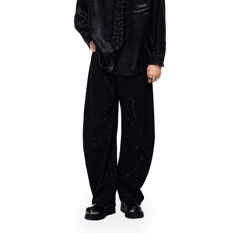 VETEMENTS唯特萌烫钻男女同款气质弯刀黑色休闲牛仔长裤36166003