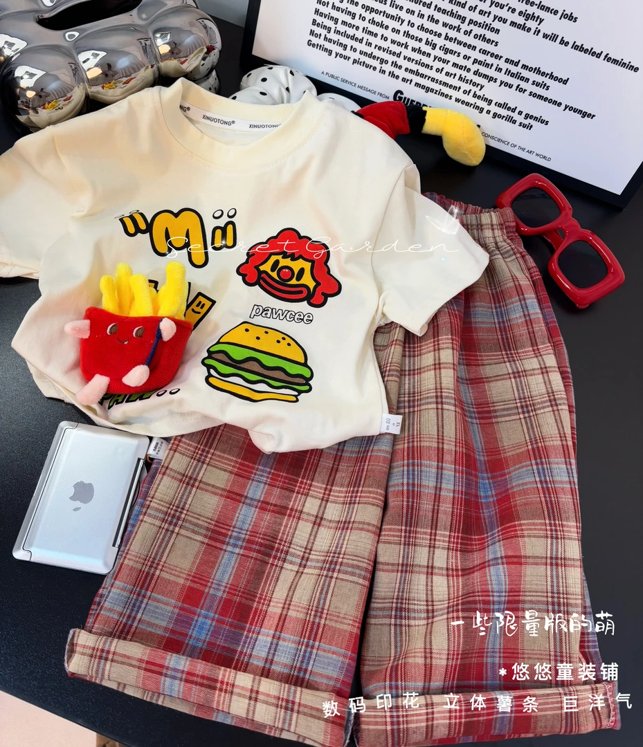 （亲子装）2025夏季新款儿童韩版休闲印花短袖裤子潮酷爆款套装