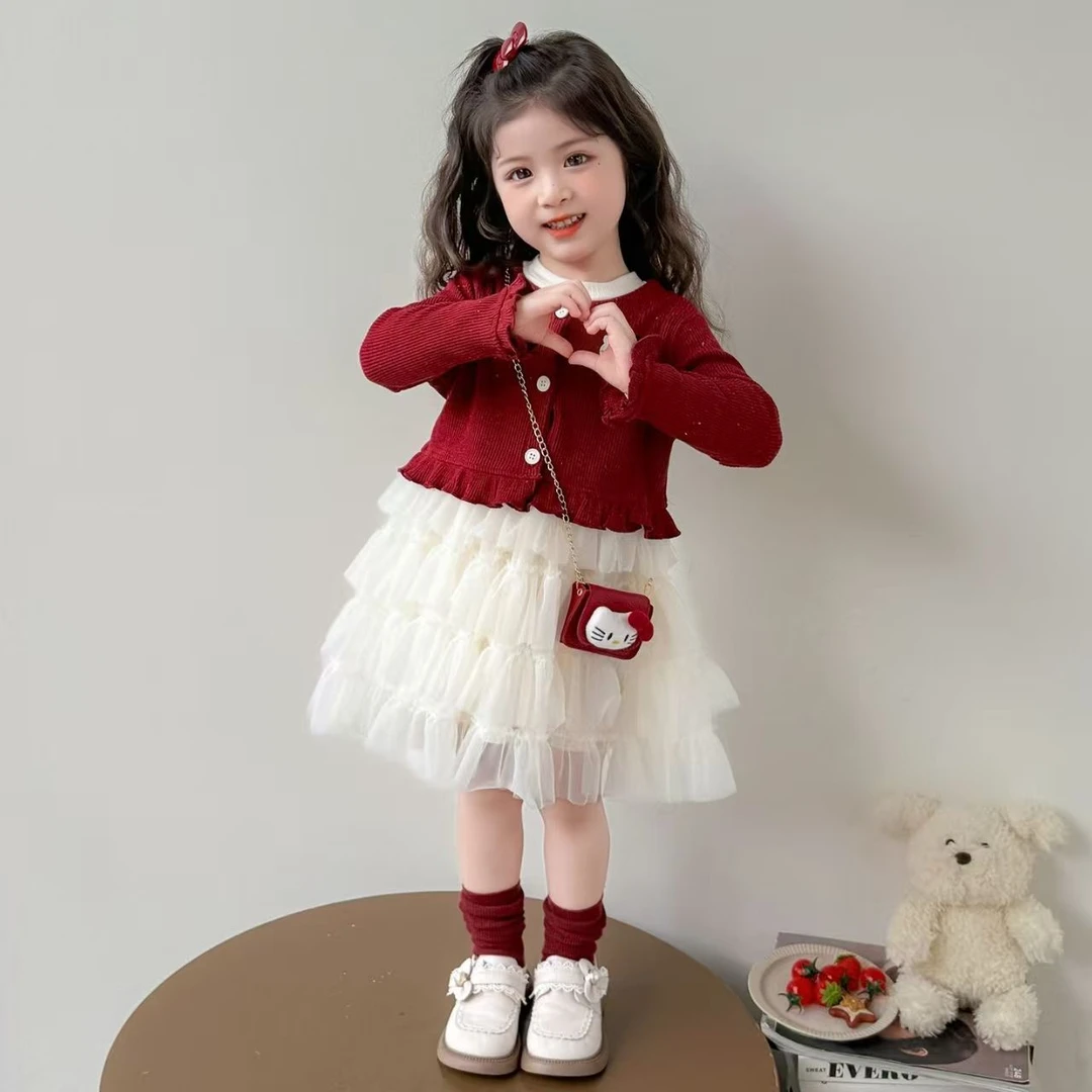 女宝宝秋装洋气儿童针织连衣裙2025新款女童早秋衣服
