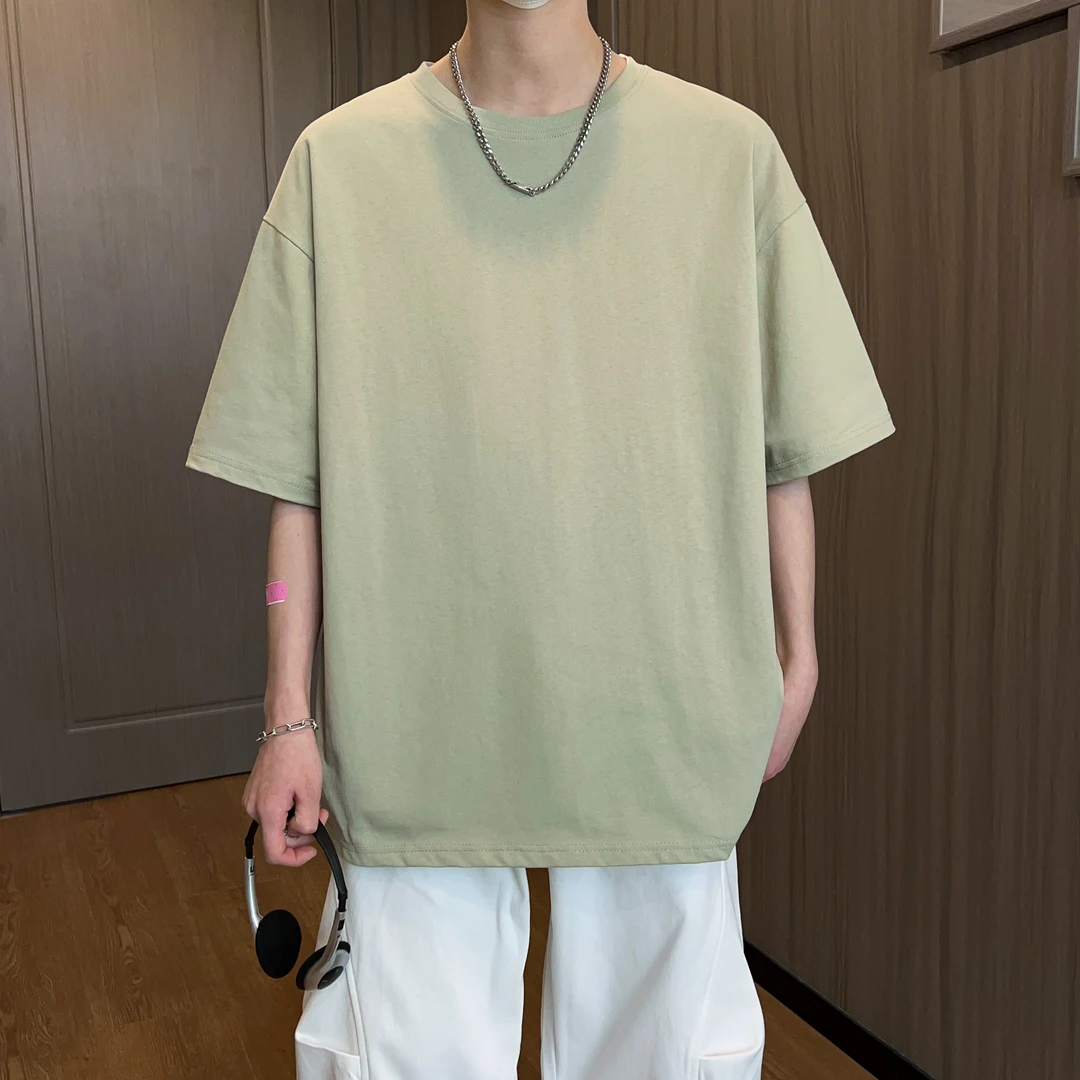 NINEDAO/玖岛夏季学生宽松休闲纯色上衣短袖男士ins风潮流百搭T恤