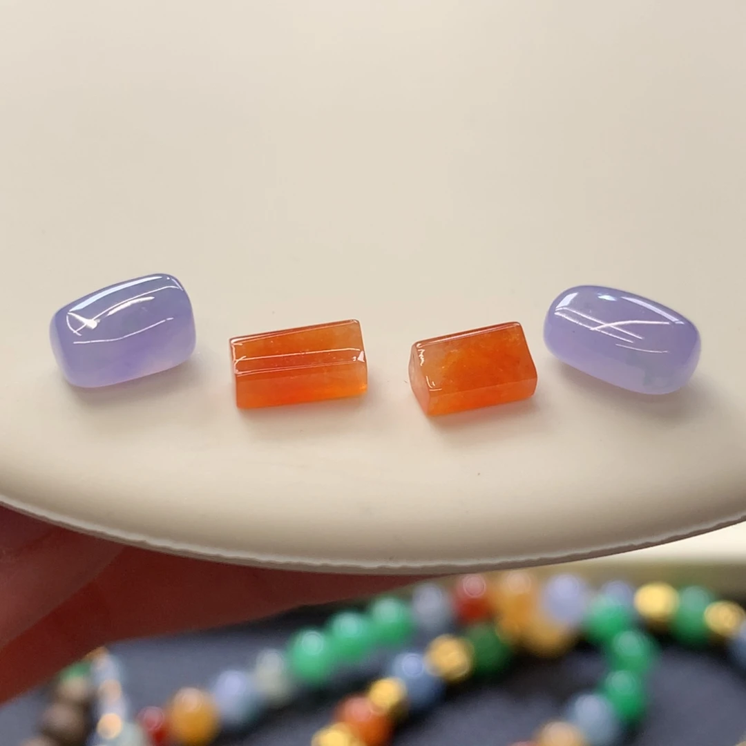 定制翡翠未镶嵌 毛货抛光定制 珊瑚红随形一套