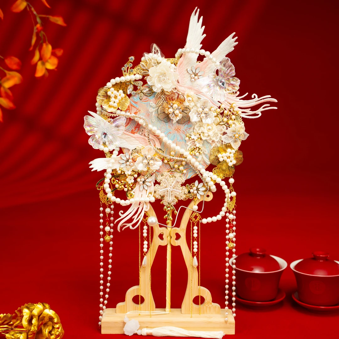 最新款新中式粉色新娘团扇结婚喜扇diy材料包成品出嫁婚礼送礼物