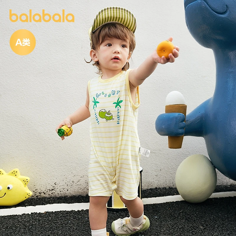 巴拉巴拉婴儿衣服男童连体衣女宝宝哈衣爬服2025新款夏两件装清新