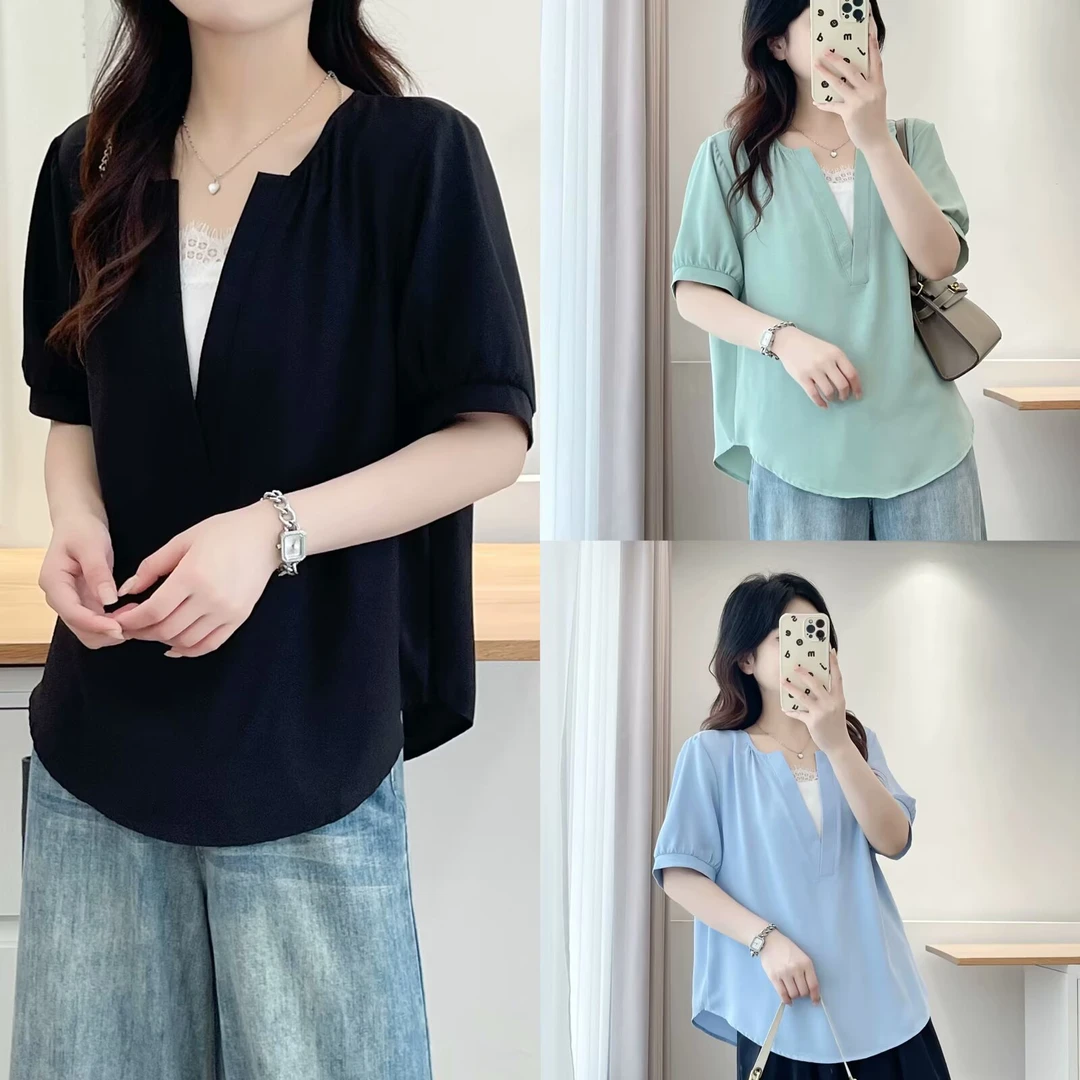 大码女装洋气夏季新款胖mm显瘦遮肉遮肚子减龄加宽加大短袖上衣
