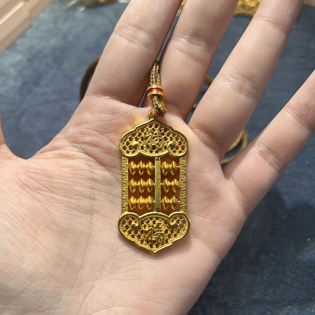 铜合金项链 福字如意算盘蜡绳项链-8022