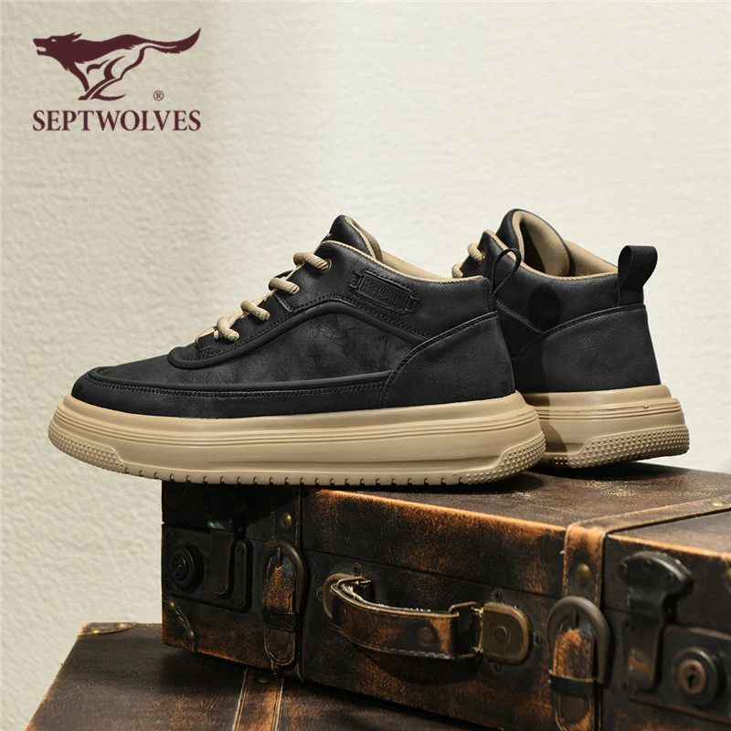 七匹狼高帮男鞋2025秋冬新款复古潮流马丁靴男款增高厚底休闲皮鞋