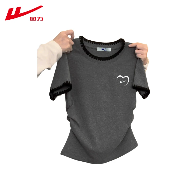 回力复古上衣夏季夏装棉短袖T恤女修身短款辣妹多巴胺冷淡系潮