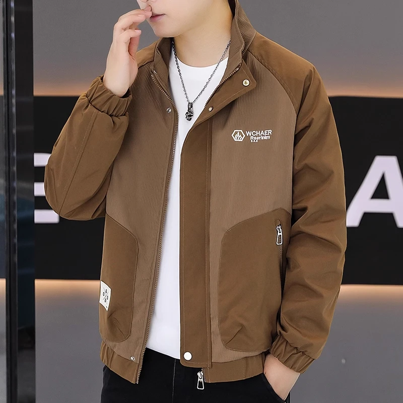 高端拼接男士夹克外套男2025新款春秋季男装潮牌立领休闲百搭上衣