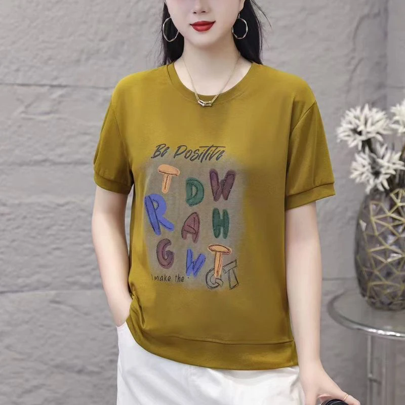 圆领时尚字母印花百搭宽松短袖