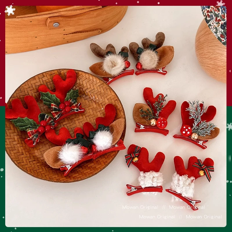 圣诞节发饰鹿角毛球发夹女2025新款高端侧边碎发卡头饰节日配饰品