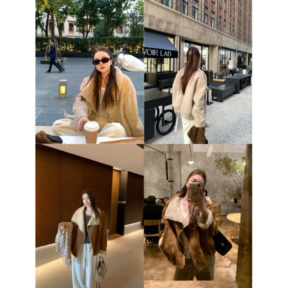 本期zui爱 时髦显瘦环保麂皮绒夹克女冬季保暖加厚设计感毛毛外套