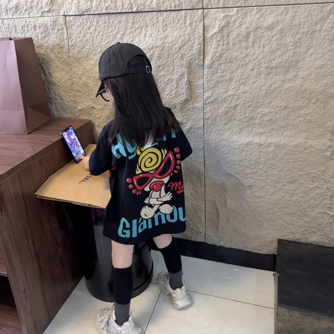 MZ.儿童夏季新款黑超大头休闲大款长款t裙1652