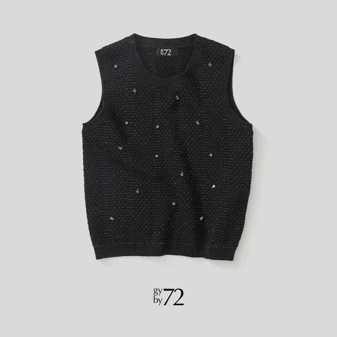 gy by 72/春季新品无袖减龄水钻气质针织马甲