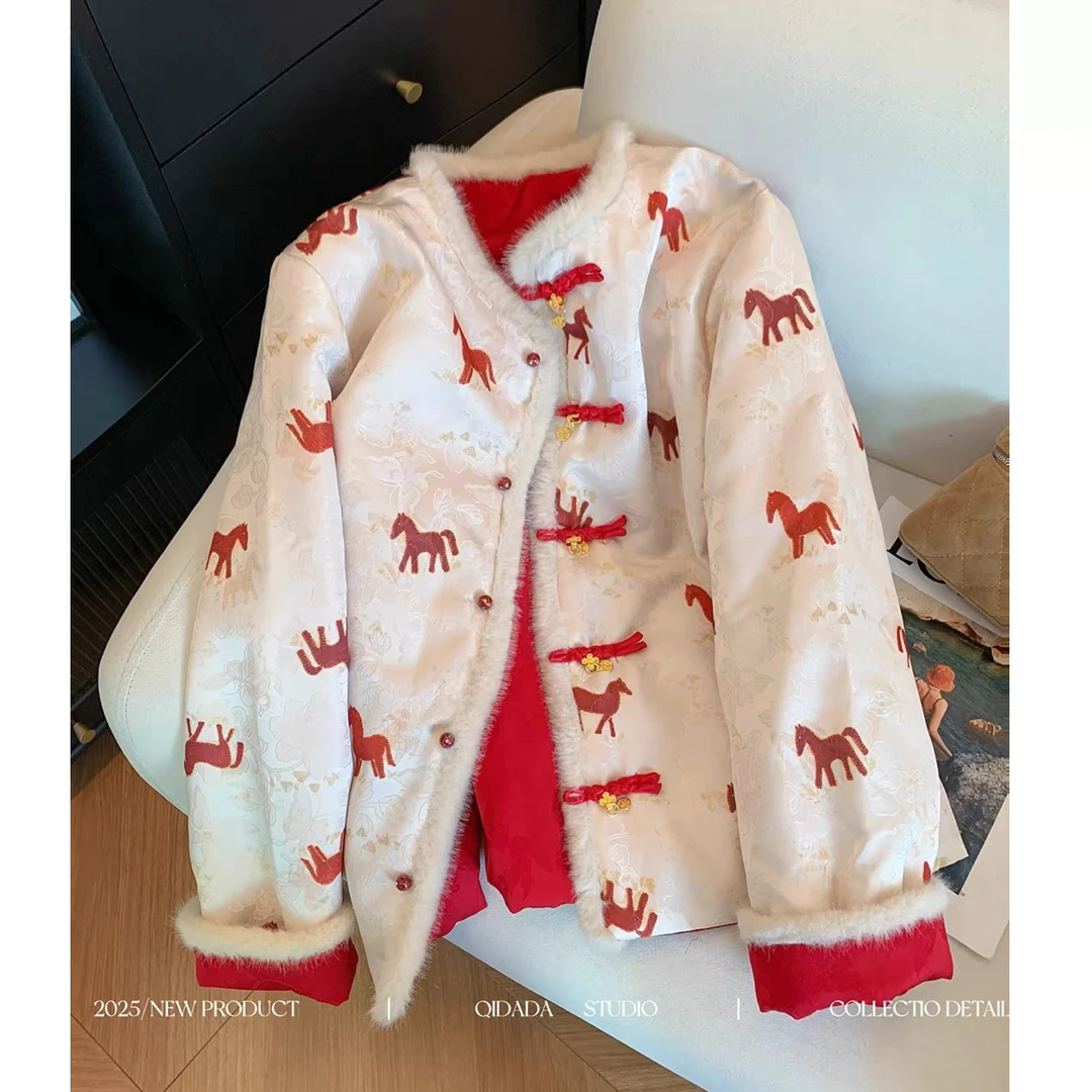【新年战袍】双面穿新中式中国风棉服马年拼接加厚保暖冬季棉服外套