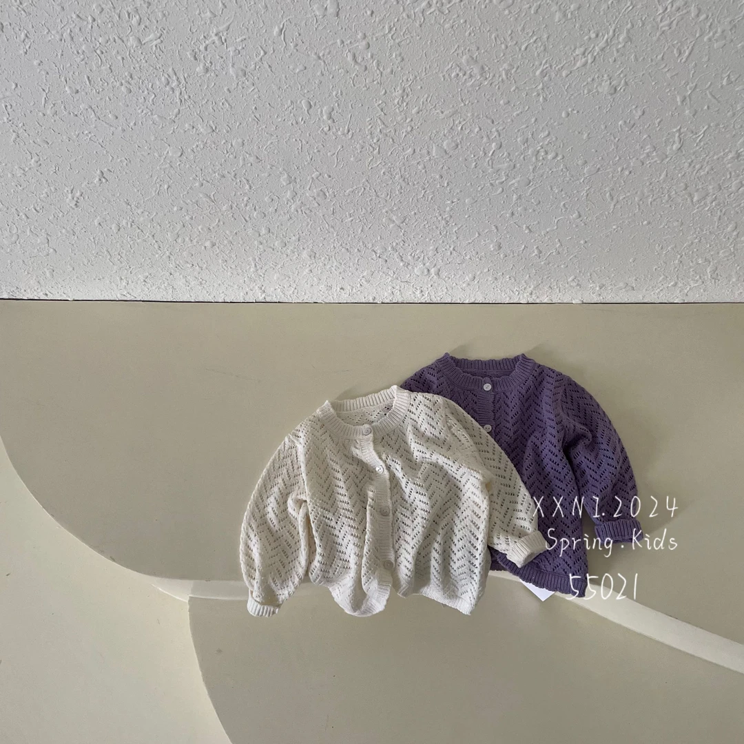小熊妮女童春秋镂空毛衣空调衫 55021 紫色