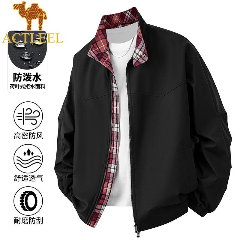 ACTLEEL格子拼接外套男士2025春季新款美式潮牌休闲宽松工装夹克